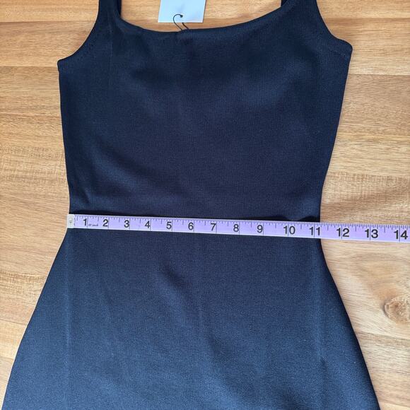 Rumored Parisian Midi Dress Ribbed Square Neck Stretchy Minimalist Small Black - Picture 15 of 16